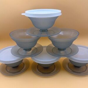 Tupperware Dessert Cups Set of 6 Good Smoky Gray Vintage Parfait Bowls 754